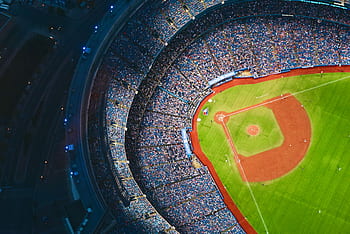 baseball, stádium, tömeg, emberek, gyémánt, mező, sport-, csapat, sportolók, légi, Kilátás