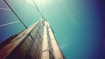 high-angle photography, brown, bridge, low, angle, architectural, photography, white, wall, painted, building