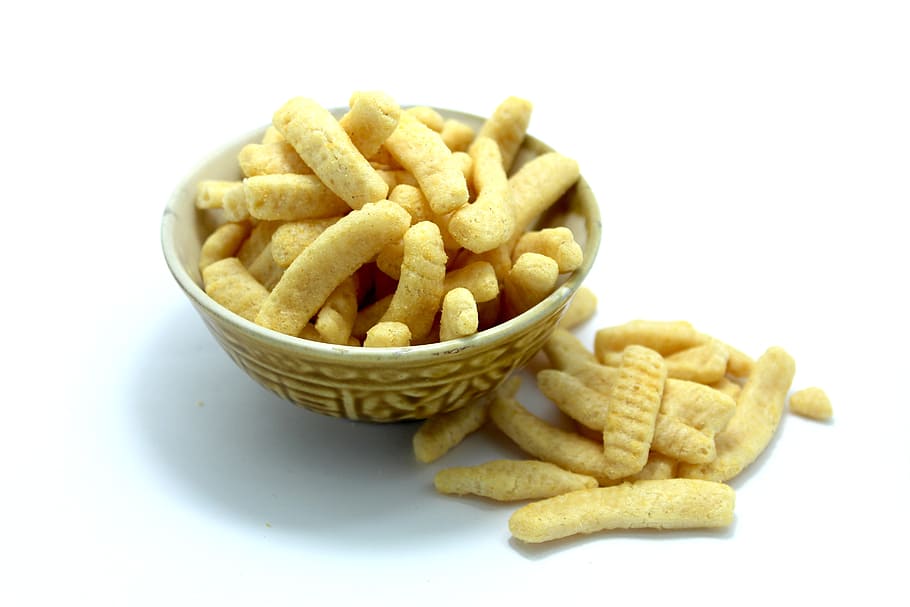 čip, křupavý, balíček, Svačina, miska, mísa, izolovaný, halda, pepř, plátek, deska