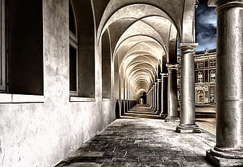 gray, stone hallway wallpaper, cloister, monastery, courtyard, dresden, gang, vault, architecture, church, monastery church