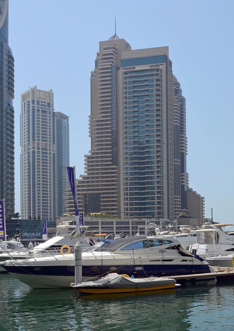 u a e, dubai, laut, air, perahu, liburan, pohon palem, gurun, pasir, matahari