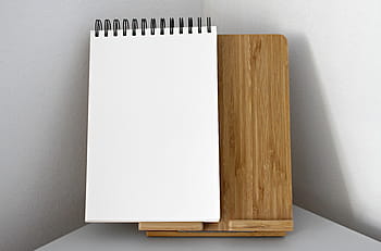 white, sketch pad, brown, wooden, board, paper, paper stand, inscription, table, write down, note
