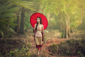 Thailand, boer, Aziatisch, vrouw, mensen, gelukkig, natuur, meisje, boeren, farm, Azië
