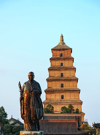 china, shaanxi province, xi'an, chang, the big wild goose pagoda, the monk, sanzang, xuanzang, history, tower, building