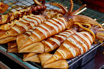 grilled squid, Squid, Fish Market, Red, Food, market, red, food, market stall, frisch, sea animals, sea