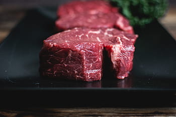 raw beef steaks, Raw beef, steaks, beef, close up, meat, paleo, steak, wood, food, sirloin Steak