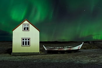 northern, lights stars, House, Northern Lights, stars, Iceland, nature, adventure, boat, holiday, holidays