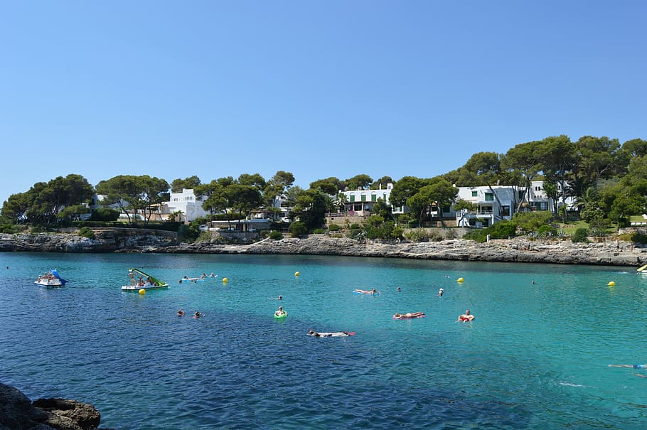 mallorca, cala gran, cala d'or, summer, humans sweeming, sea, bay, refuge, holiday, destination, beach
