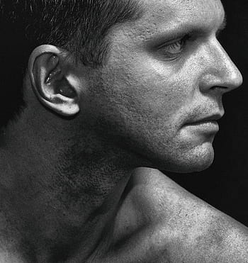 man, portrait of a man, studio, profile, black and white, large face, adult, view