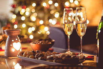 Nový, roku, předvečer, Domov, večírek, Nový Rok, šampaňské, domácí párty, alkohol, Vánoce, vánoční cukroví