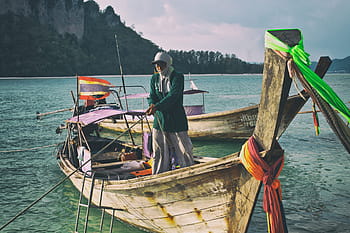 longtail boat, man., captured, tup island, Shot, man, Image, Tup, Island, Krabi, Thailand
