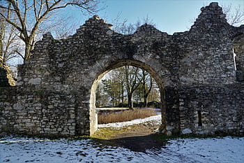 hnědý, beton, oblouková brána, Příroda, architektura, kámen, strom, zimní, starý, cestovat, krajina