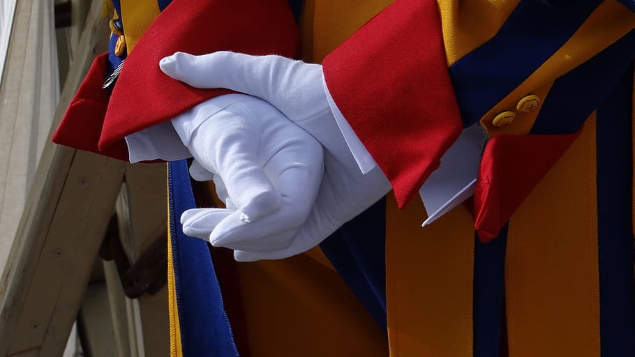 Patience, Gloves, Swiss Guard, white gloves, hands, watch, people, red, human body part, human hand, one person