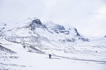 silhouette, two, person, snow, nature, landscape, winter, weather, cold, white, mountain