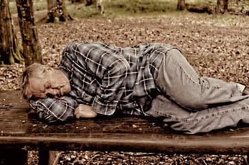 man, black, pants, sleeping, brown, bench, person, sleep, park bench, homeless, penner