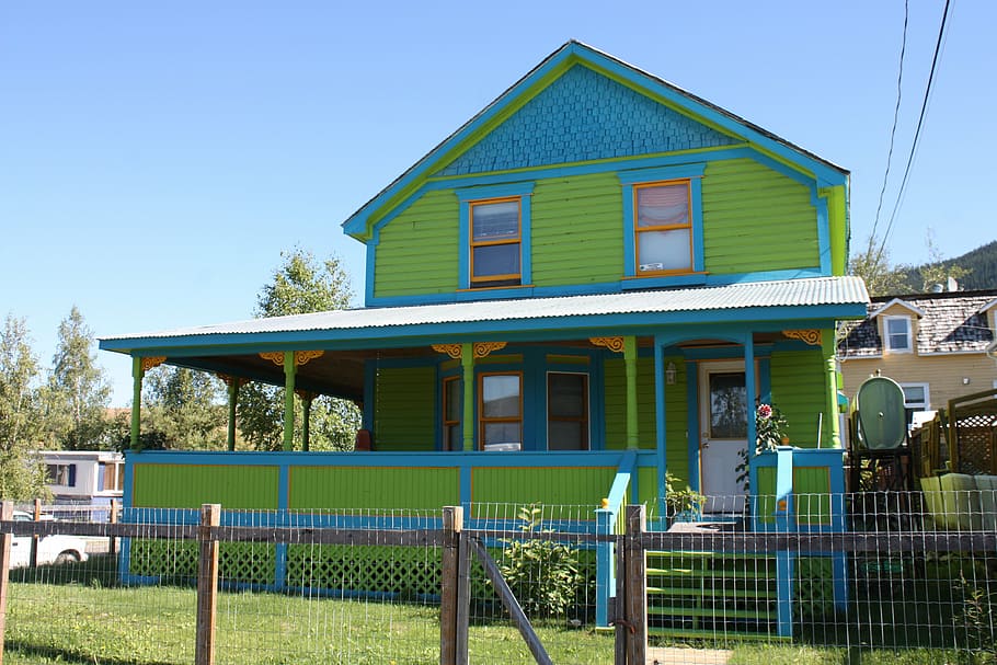 dawson, město dawson, yukon, budova, zelený dům