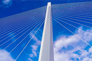 beyaz, beton, çok katlı, bina, metal, köprü, posta, mimari, mavi, gökyüzü, düşük açılı görünüş