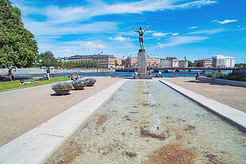 Stockholm, Kota, helgeandshomen, riksplan, aliran, air, patung, gambar, siluet, eropa, pariwisata