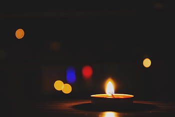 macro photo, tealight, dark, night, room, bokeh, light, fire, candle, flame, burning