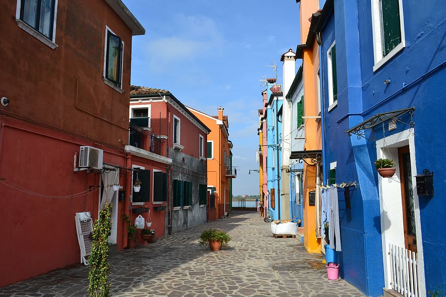 venice, burano island, italy, burano, colors, colorful houses, houses, windows, shutters, street