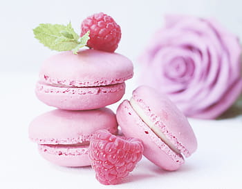 pink, macarons, raspberries, rose, flower, white, background, rose bloom, mint, pastries, french pastries