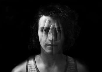 man, hands camera trick, people, guy, black, white, hand, face, black And White, women, one Person
