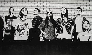 fotografie ve stupních šedi, skupina, lidé fotografie, graffiti, zeď, umění, barevný obraz, nikdo, výtvarné umění, krása, pojmový