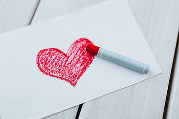 sedikit, menggambar, hati, seni, cinta, merah, krayon, valentine, terkasih, kekasih, Bentuk hati