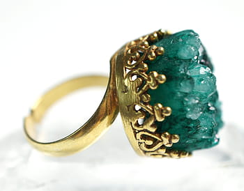 closeup, gold-colored ring, green, gem, drusy, druzy, gold, golden, quartz, ring, stone