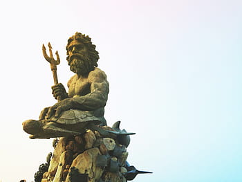 fotografia a fuoco, statua di poseidon, poseidon, oceano, mare, mitologia, punto di riferimento, turismo, greco, Dio, tridente