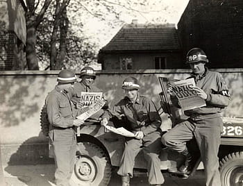 us, military, policemen, read, ending, US military, military policemen, German surrender, World War II, Europe, End of War in europe