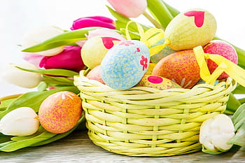 eggs, Easter basket, various, easter, easter Egg, basket, springtime, multi Colored, celebration, decoration, holiday