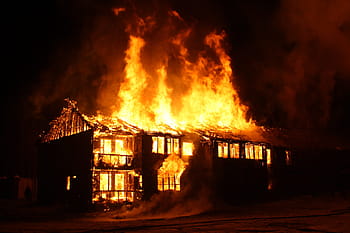 burning house, fire, flame