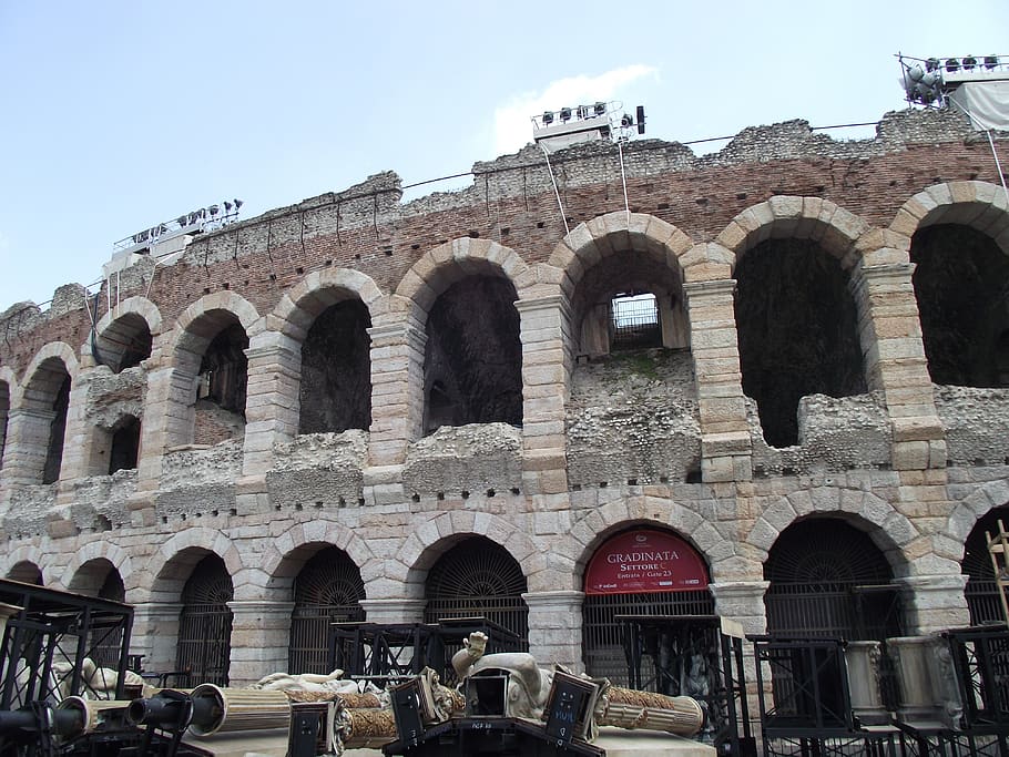 italy, verona, colloseum, city, architecture, building, monument, history