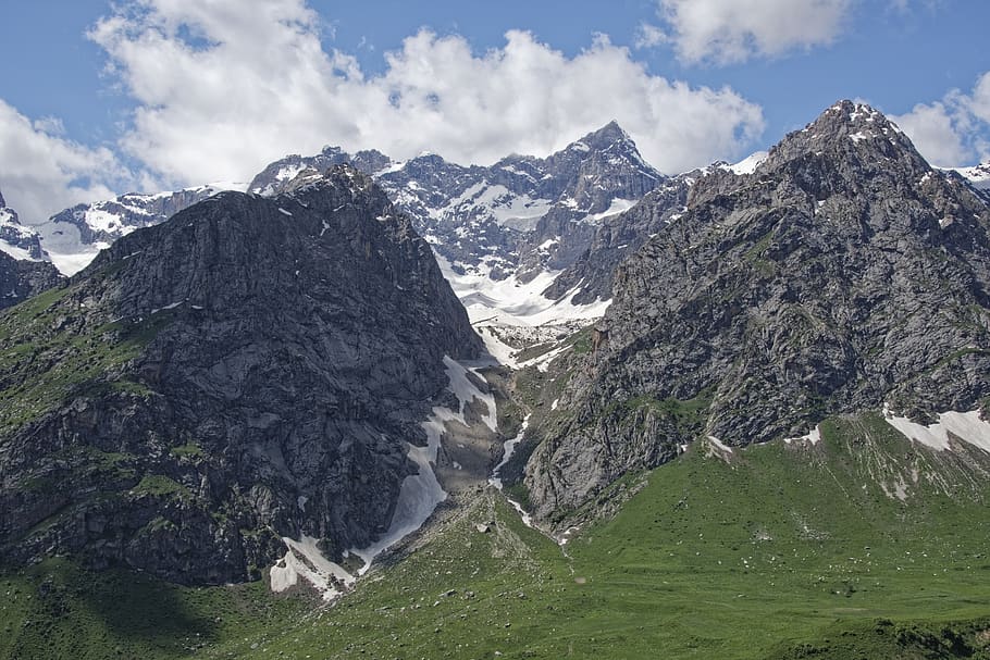 Tádžikistán, provincie sughd, hory, krajina, Příroda, horské krajiny, summitu, sníh, nebe, mraky, střední Asie