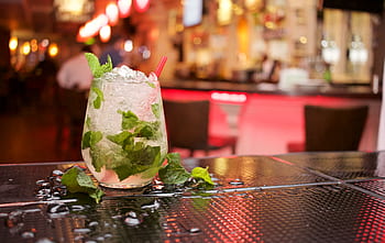 Mojito, Cocktail, Getränk, Alkohol, Minzblätter, Bar, Tabelle, Stroh, Eis