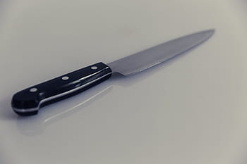 Černá, Rukojeť, nůž, bílý, povrch, ostrý, kuchyně, nádobí, odraz, jeden objekt, kov