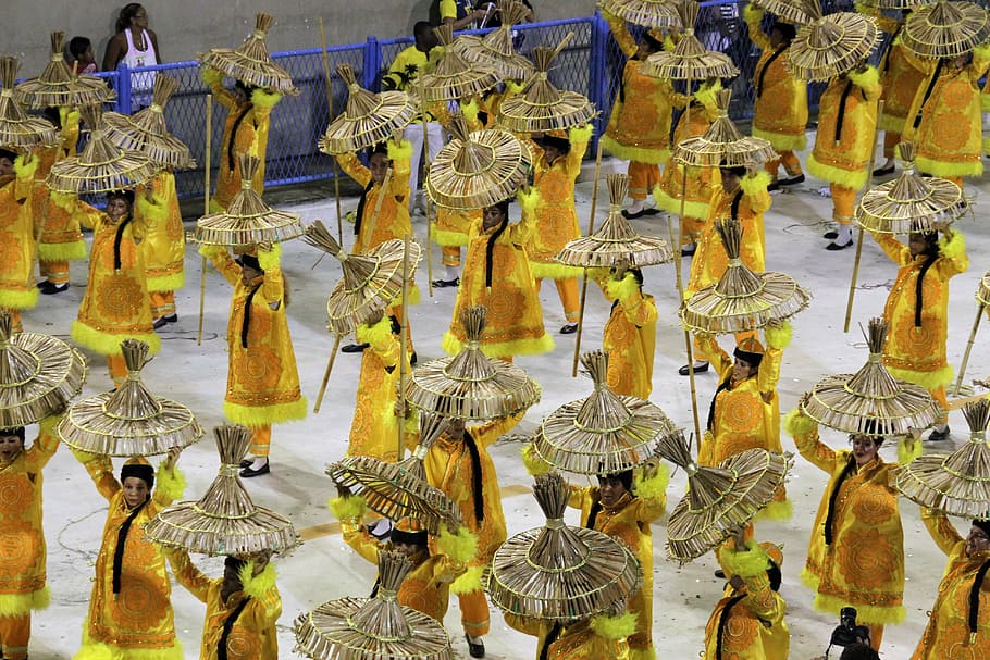 group, people, performing, dance, rio carnival, sambodromo, carnival, brazil, party, celebration, samba