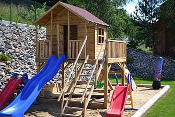 terreno di gioco, casetta per bambini, vacanza, giardino, divertimento, tempo libero, area verde, estate, destinazione di vacanza, vacanze, divertimento con i bambini