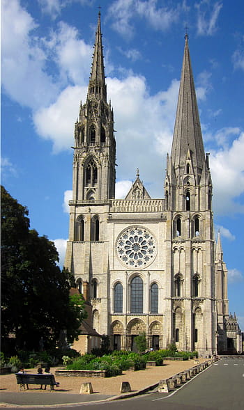 šedá, katedrála, den, středověký, chartres, Francie, francouzština, gotický, architektura, unesco, kostel