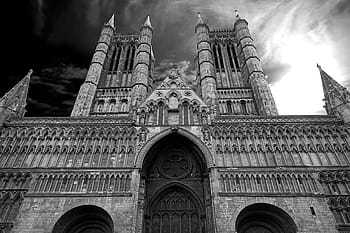 fotografie ve stupních šedi, šedá, katedrála, struktura, budov, mezník, architektura, nebe, mraky, ve stupních šedi, černobílý