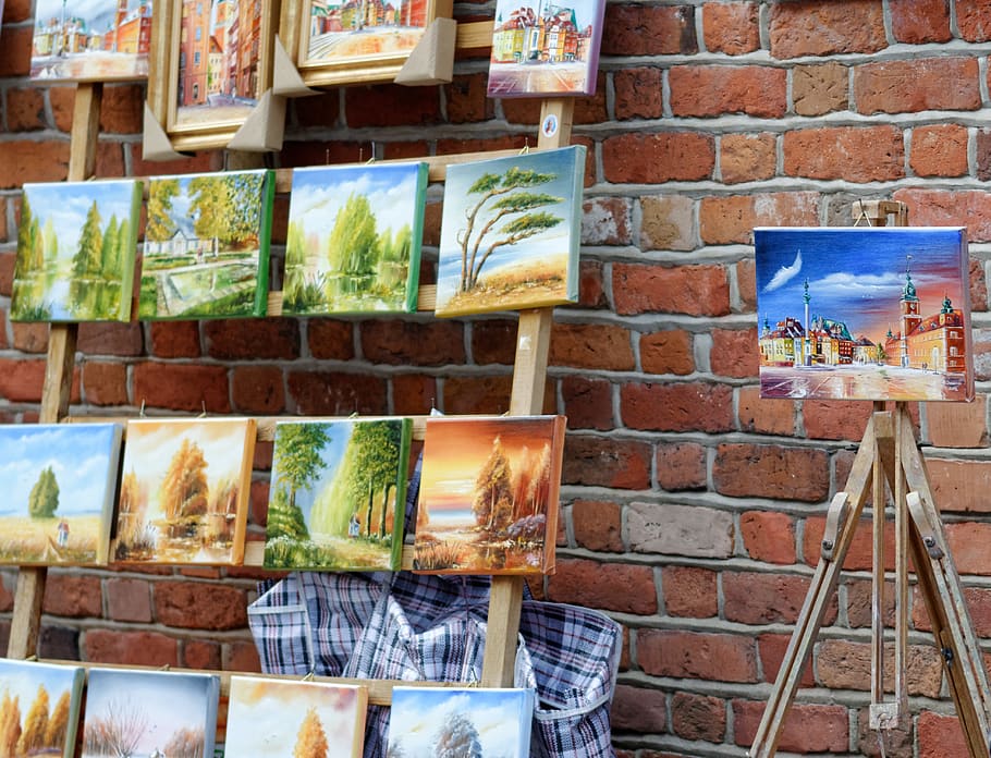 malby, umělecký, krajiny, Zobrazit, Prodej, Podpěra, podpora, dřevo, zeď, cihlový, atrakce, turista