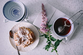 クリーム、 パフ、 コーヒー、 ティー、 クリームパフ、 お茶、 カップ、 ケーキ、 甘い、 クッキー、 食品