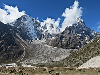 mountains, blue, clear, sunny, sky, mount everest, base camp, mountaineering, snow, asia, nepal
