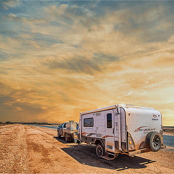caravan, travel, camping, camper, adventure, vehicle, desert, outdoor, recreational, journey, sunset