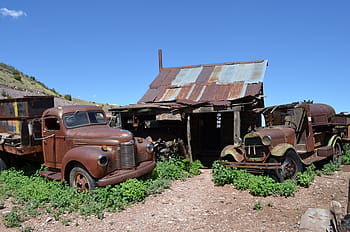 dva, hnědý, rezavý, klasický, vozy, klasická auta, jerome, arizona, měď, duch, historický
