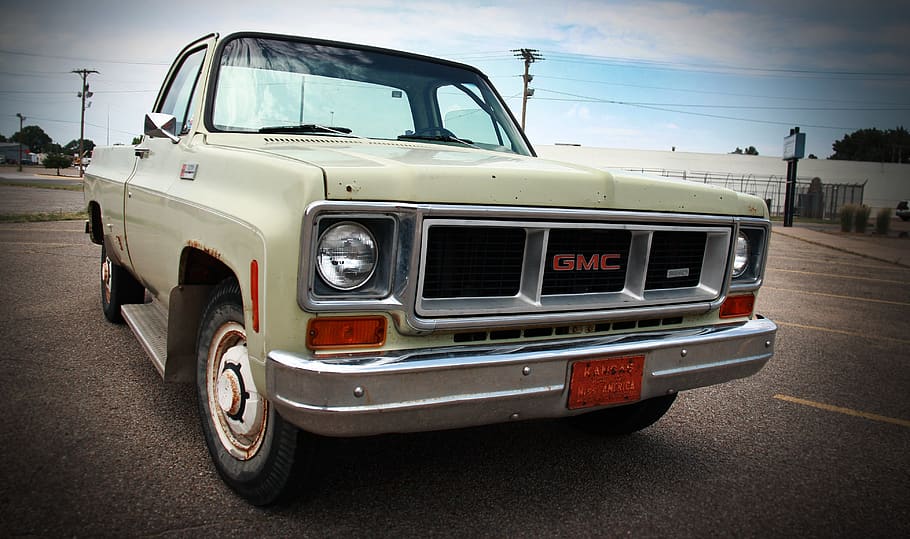GMC、 古い、 アンティーク、 トラック、 緑がかった、 拾う