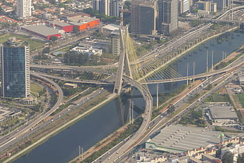 panoráma města, Brazílie, městský, mezník, řeka, letecký, Sao Paulo, metropole, megalopolis, stopa, růst