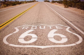 route 66, painted, street, usa, holiday, road trip, nevada, california, desert, sand, lonely