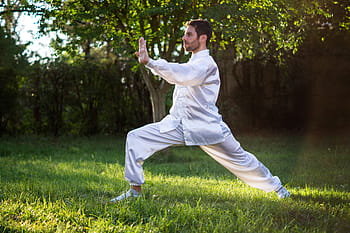 muž, meditace, během dne, elongar, Tai chi, taiji, qi gong, bílý, bojové umění, životní styl, rozjímání